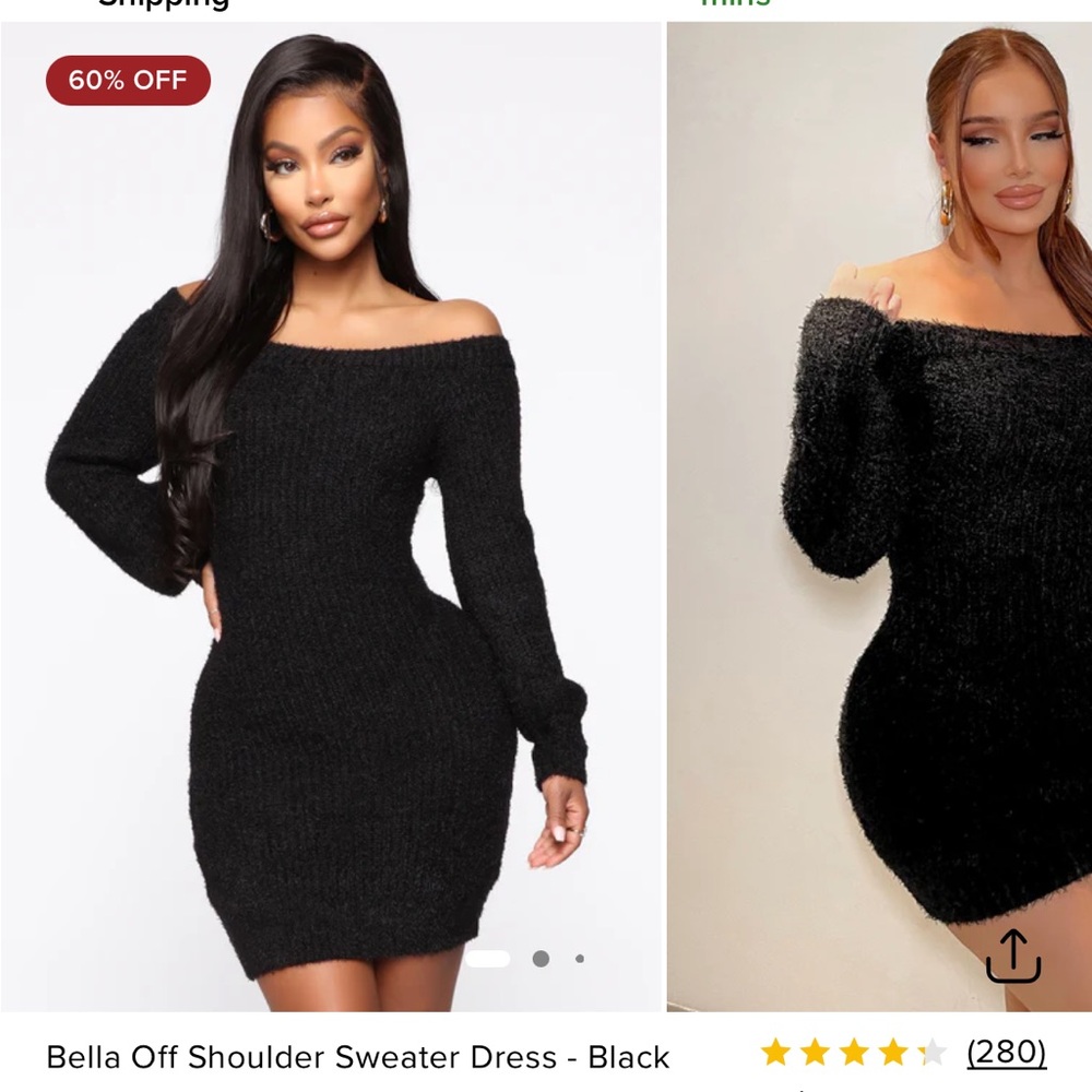 Fashion Nova Black Fuzzy Long Sleeve Bodycon Dress